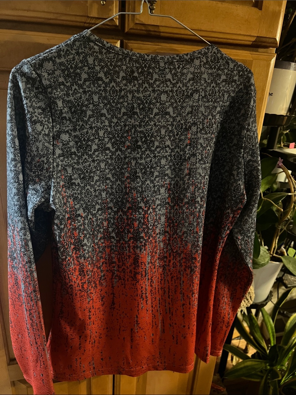 Flamingals Women's Ombre Long-Sleeve Henley Top in Coral and Blue - Picture 9 of 12